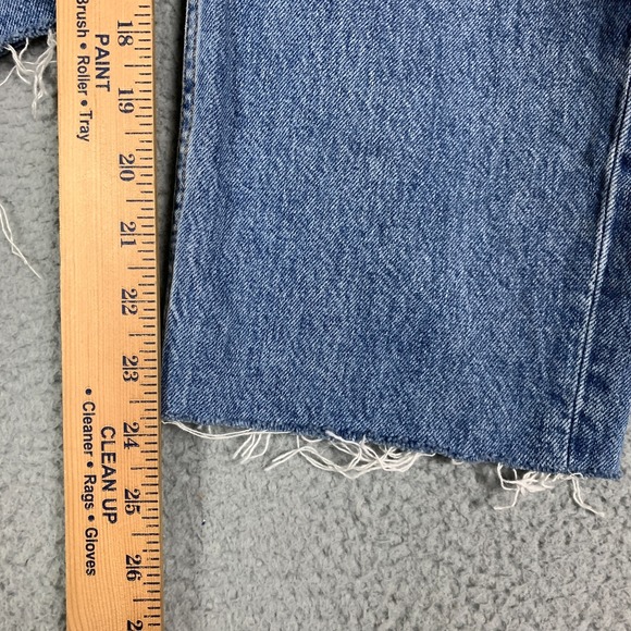 Re/Done 70s Stove Pipe Jeans Women's 30 Blue High Rise Crop Straight Leg Raw Hem - Picture 12 of 13